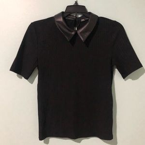 Zara T-Shirt with Leather Collar Detail